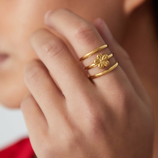 Roestvrij Stalen gele triple Ring met bloem