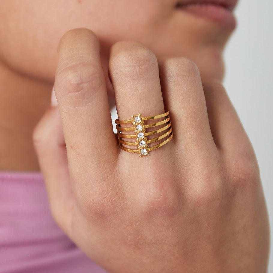 Roestvrij Stalen gele stapel Ring met zirkonia