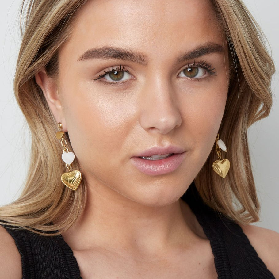 Roestvrij Stalen gele lange statement Oorbellen hartje hanger