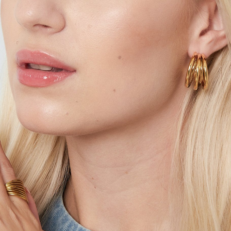 Roestvrij Stalen gele statement Oorbellen triple hoops