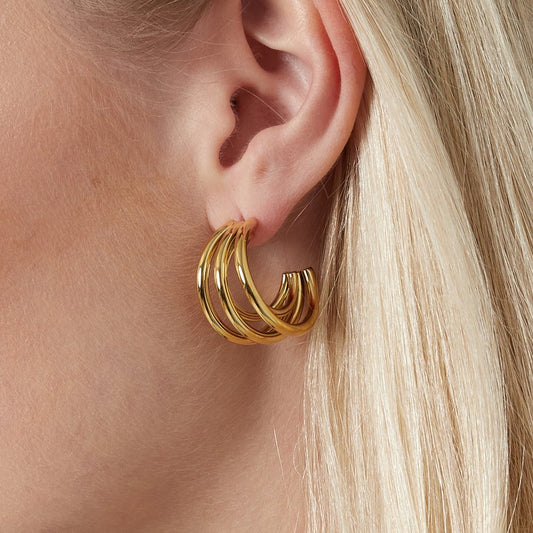 Roestvrij Stalen gele statement Oorbellen triple hoops