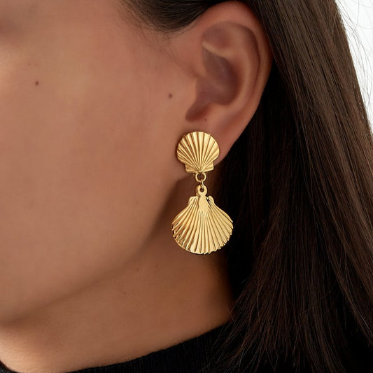 Roestvrij Stalen gele statement Oorbellen dubbele schelp