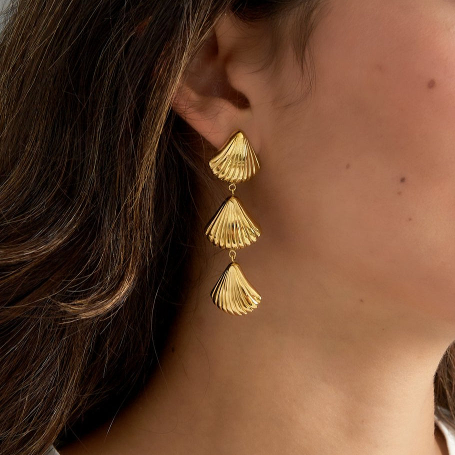 Roestvrij Stalen gele statement Oorbellen triple schelp