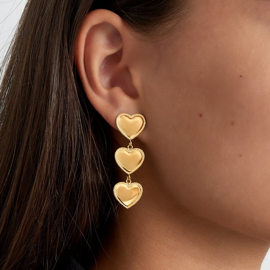 Roestvrij Stalen gele statement Oorbellen triple heart