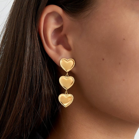Roestvrij Stalen gele statement Oorbellen triple heart