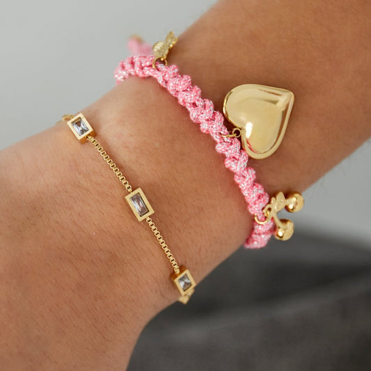 Roestvrij Stalen gele fantasie Armband rechthoekige bedels met zirconia