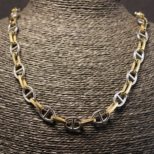 Roestvrij Stalen Halsketting bicolor ovalen schakels RY197