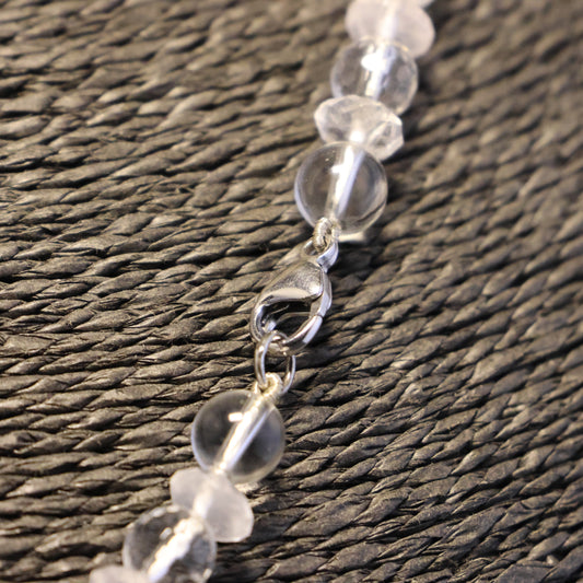 Halfedelsteen bergkristal en roze kwarts Halssnoer met zilveren slot 59659