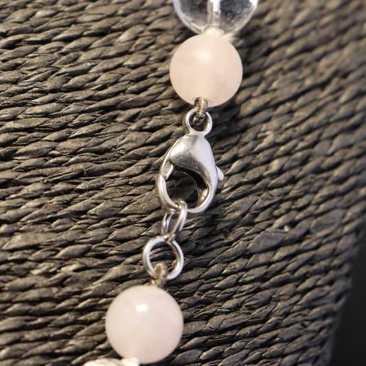 Halfedelsteen Bergkristal & Roze Kwarts Halssnoer met zilveren slot