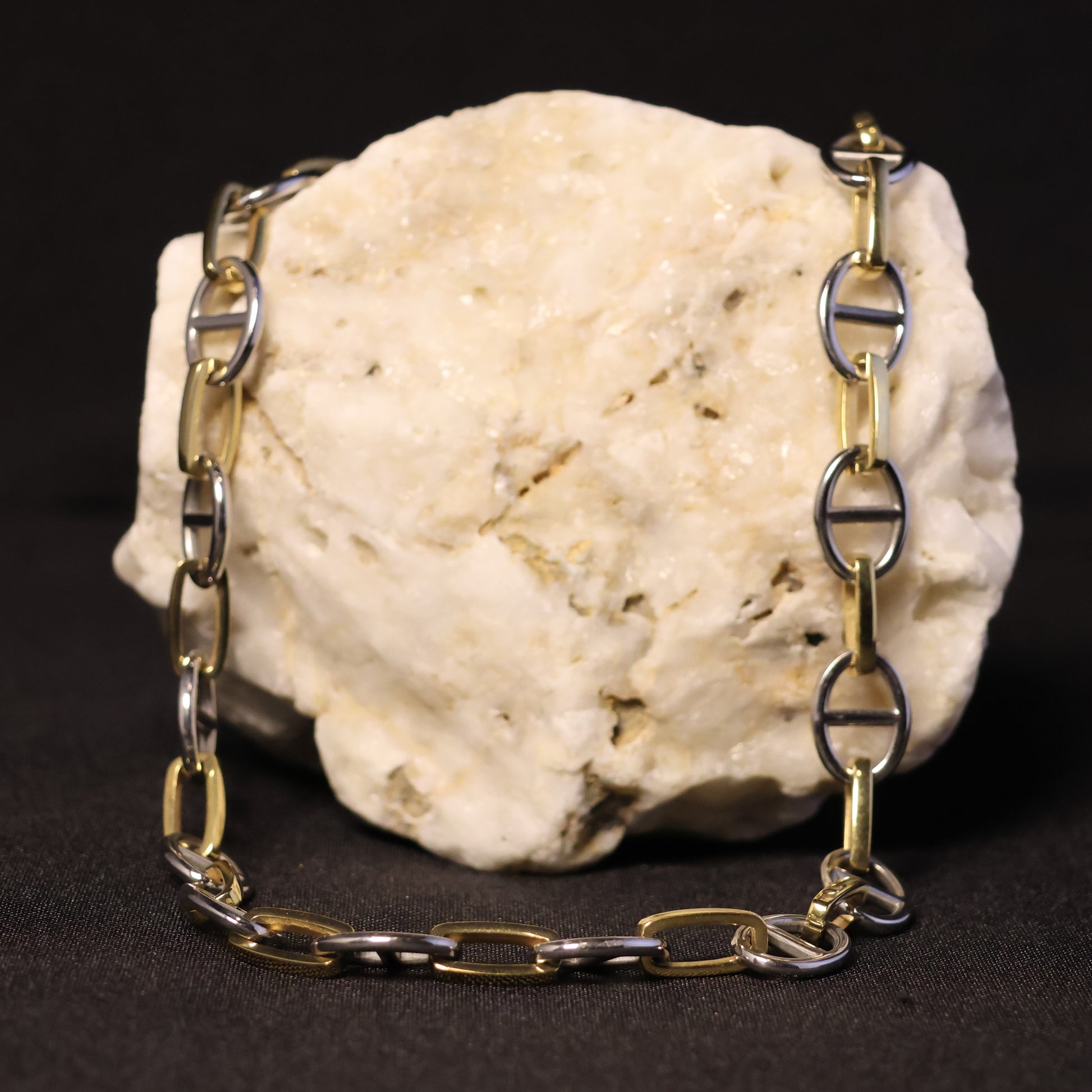 Roestvrij Stalen Halsketting bicolor ovalen schakels RY197