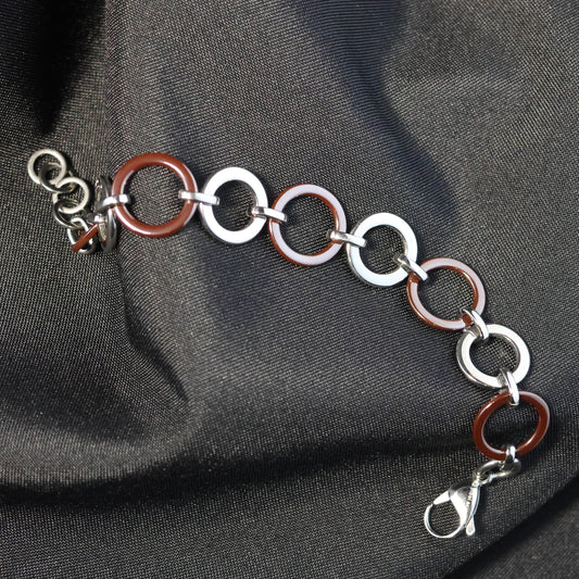 Roestvrij Stalen Armband ronde zilver en bordeaux rode schakels RY174