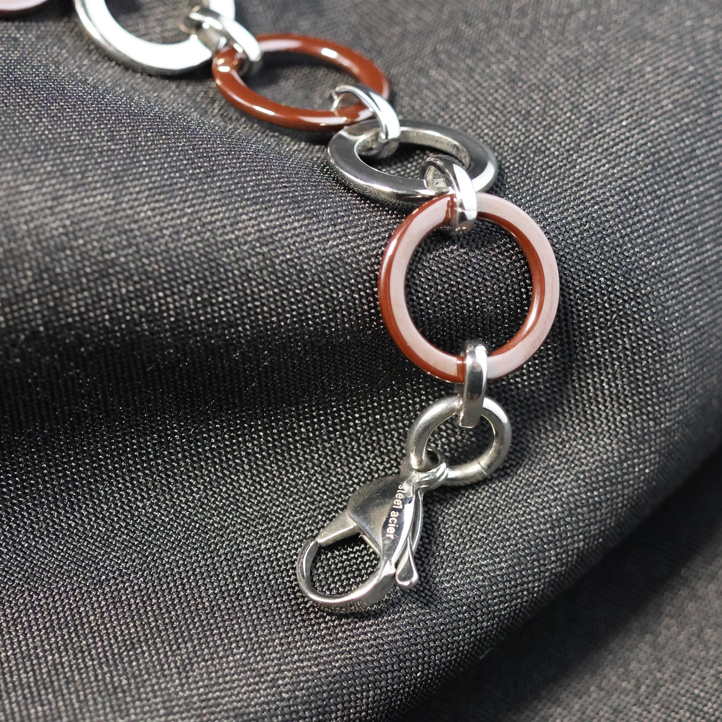 Roestvrij Stalen Armband ronde zilver en bordeaux rode schakels RY174