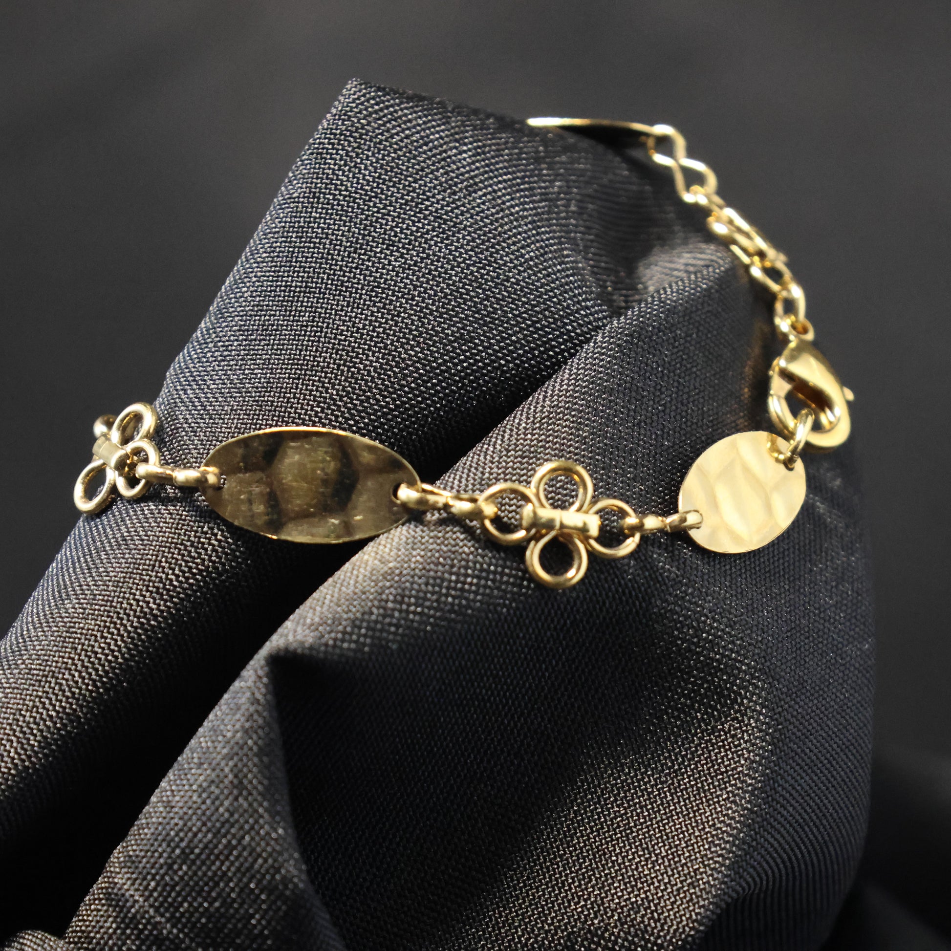 Roestvrij Stalen Armband fijne gele ovalen en klaver fantasie schakels