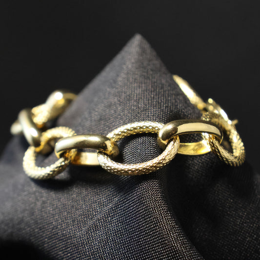 Roestvrij Stalen Armband stevige gele ovalen patroon fantasie schakels RY57