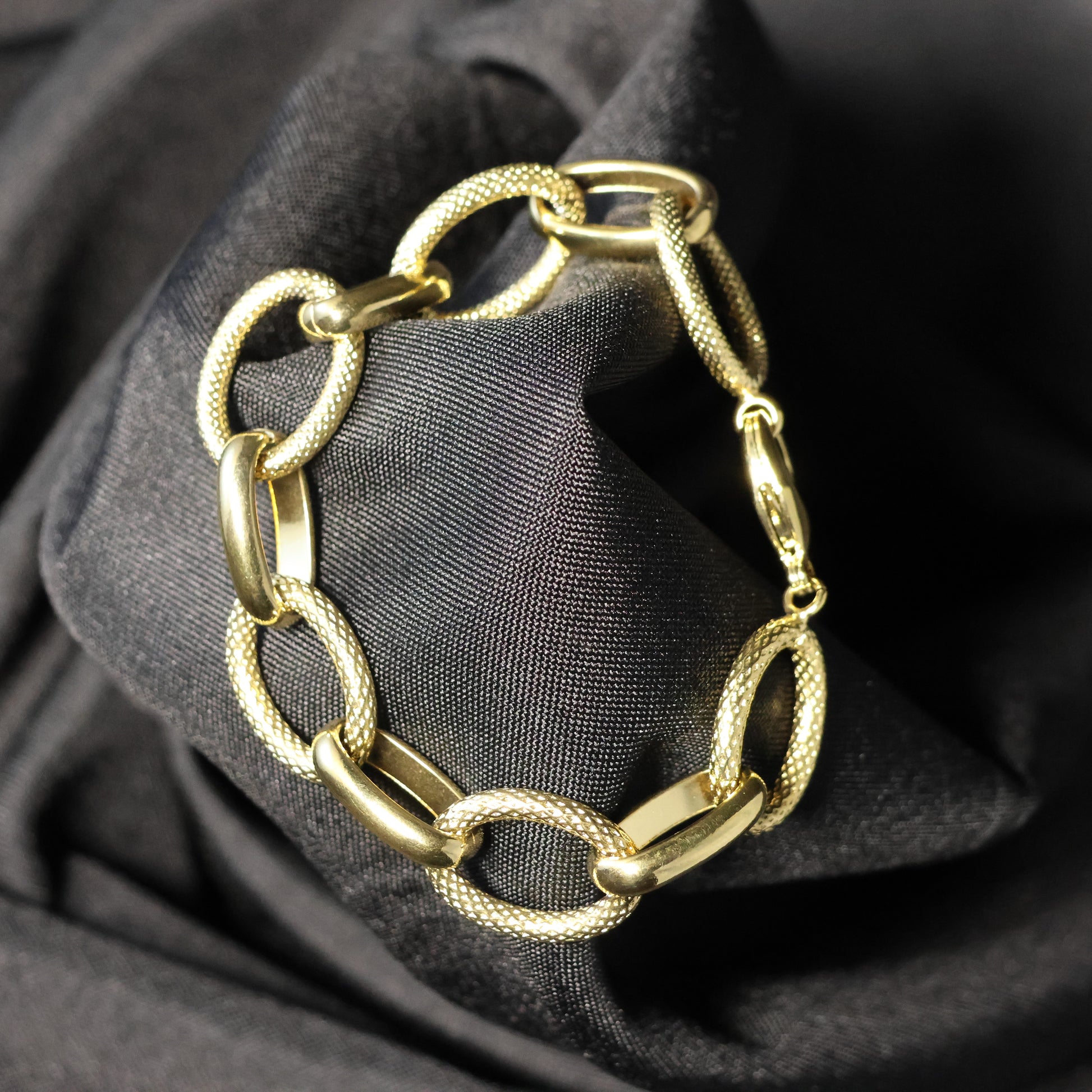 Roestvrij Stalen Armband stevige gele ovalen patroon fantasie schakels RY57