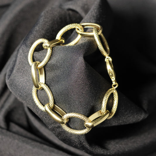 Roestvrij Stalen Armband stevige gele ovalen patroon fantasie schakels RY57