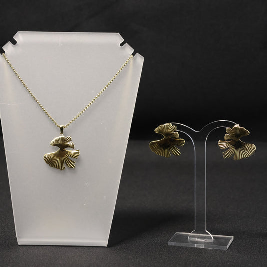 Roestvrij Stalen bladvormige statement Halsketting & Oorbellen set