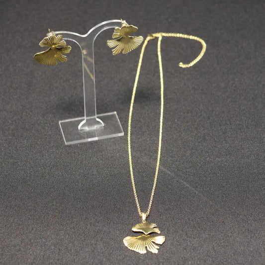 Roestvrij Stalen bladvormige statement Halsketting & Oorbellen set