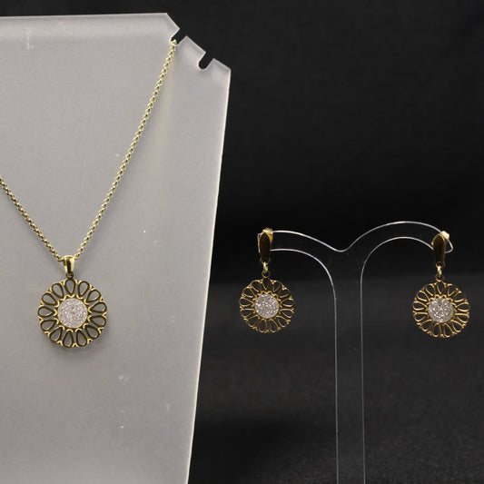 Roestvrij Stalen bloem statement Halsketting & Oorbellen set