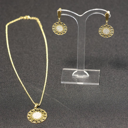 Roestvrij Stalen bloem statement Halsketting & Oorbellen set