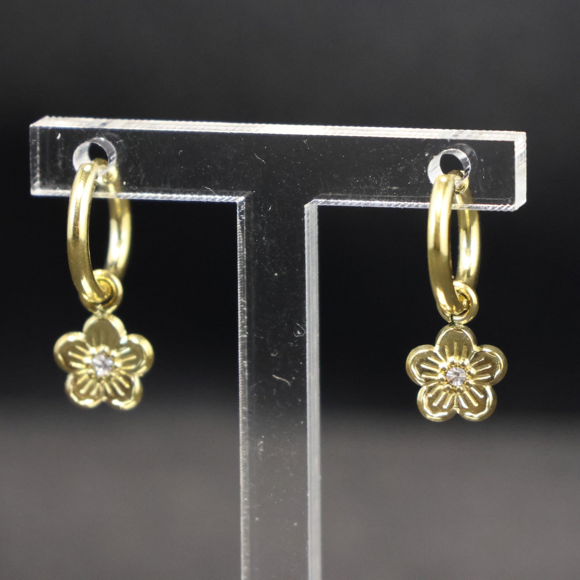 Roestvrij Stalen gele Oorbellen bloem met zirkonia