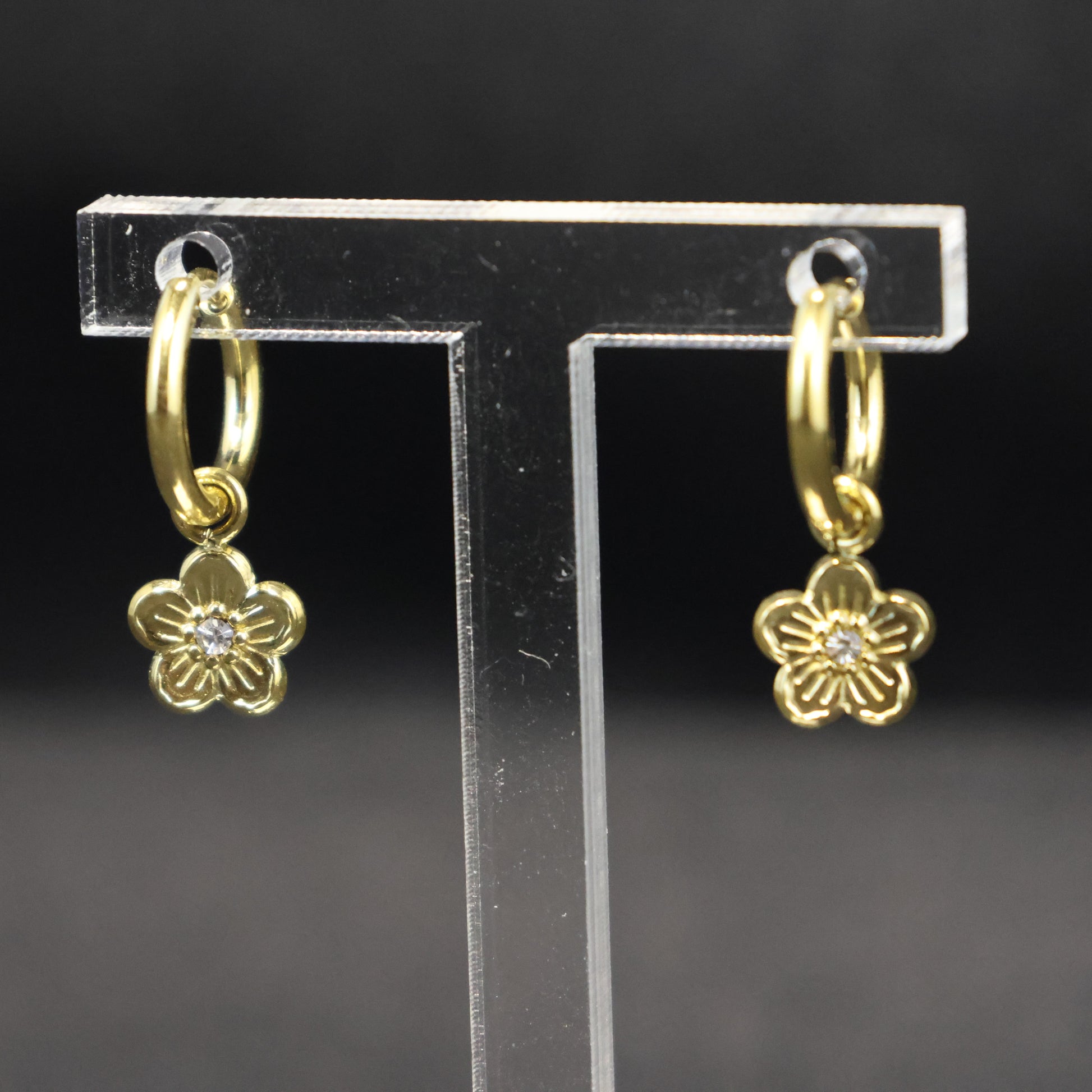 Roestvrij Stalen gele Oorbellen bloem met zirkonia