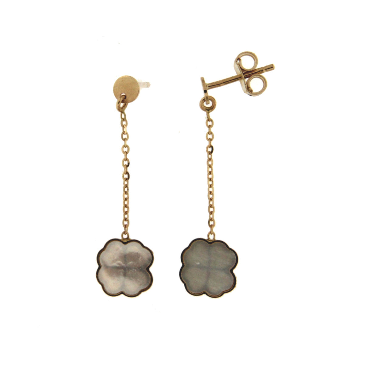 18KT geel gouden hangoorbellen met parelmoer 069207/N