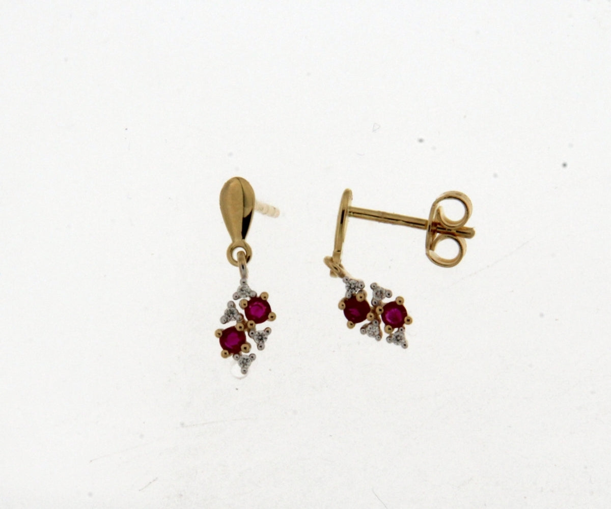 18KT geel gouden hangoorbellen met briljant en robijn 069470/RA