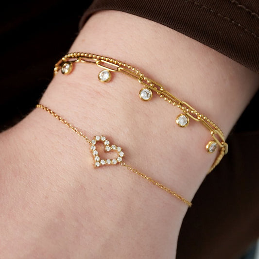 Roestvrij Stalen gele fantasie Armband hartjes bedel