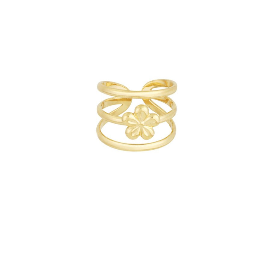 Roestvrij Stalen gele triple Ring met bloem