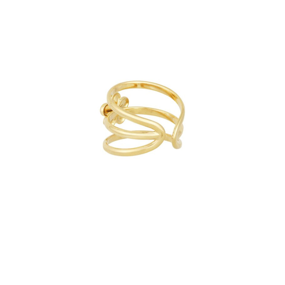Roestvrij Stalen gele triple Ring met bloem