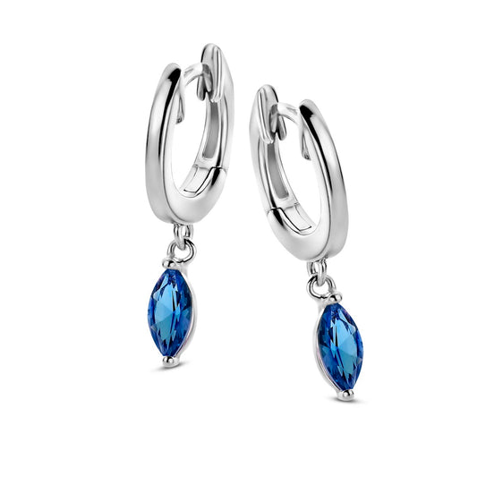 Naiomy Moments zilveren creolen met blauwe kunststeen B1B19