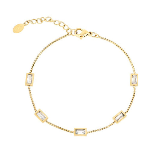 Roestvrij Stalen gele fantasie Armband rechthoekige bedels met zirconia