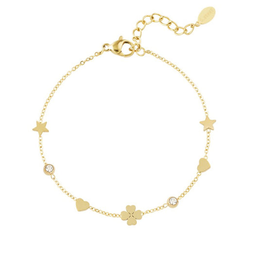 Roestvrij Stalen gele fantasie Armband klaver hartje ster