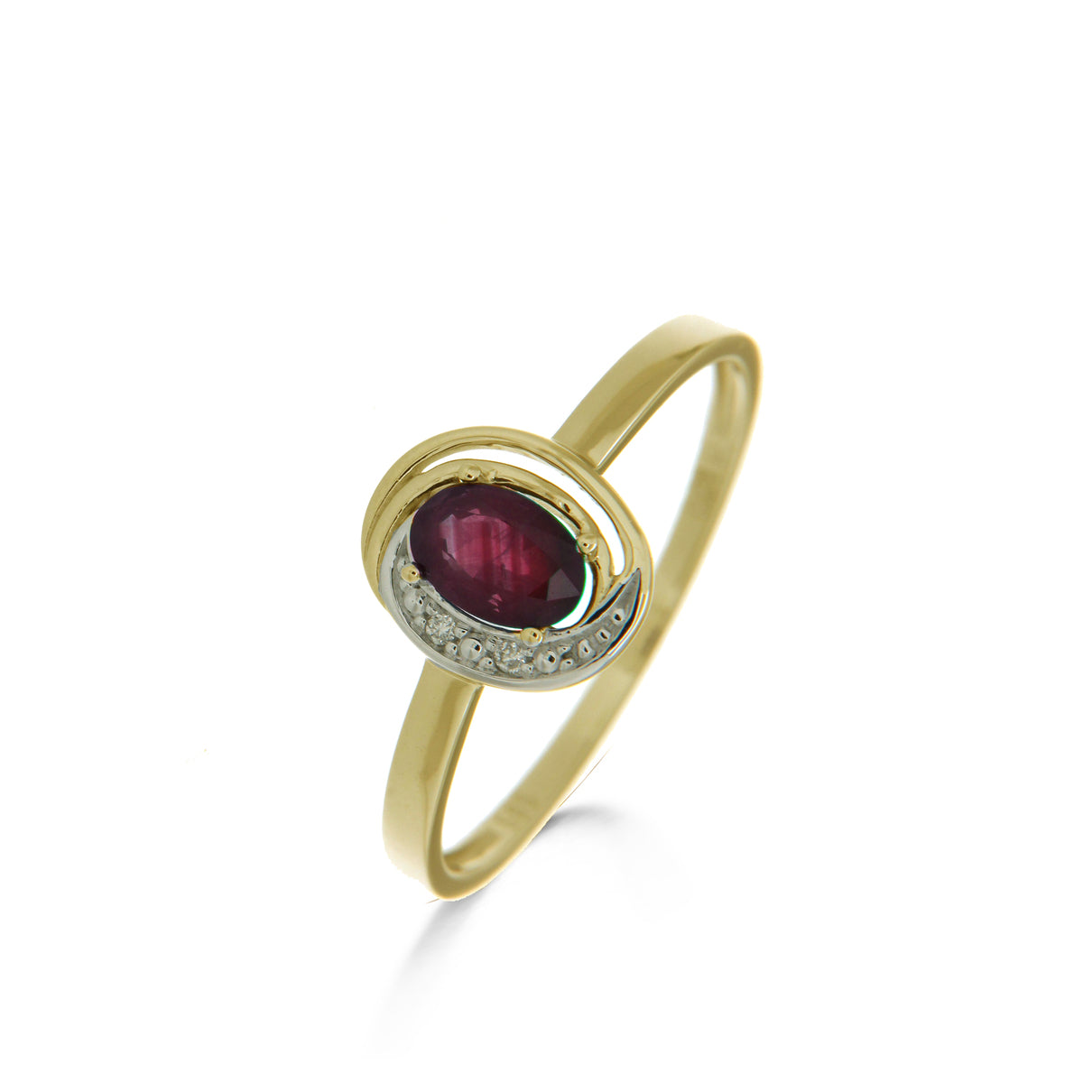 Yellow gold ring with brilliant and ruby 053893RA