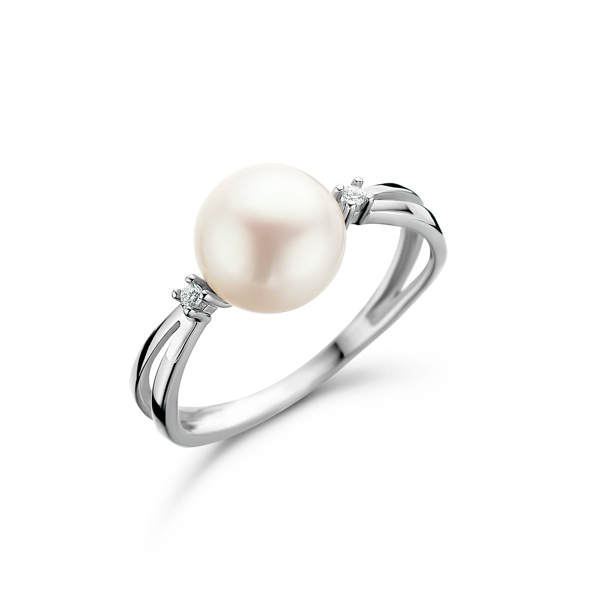 Wit gouden ring met briljant en parel 060758PA