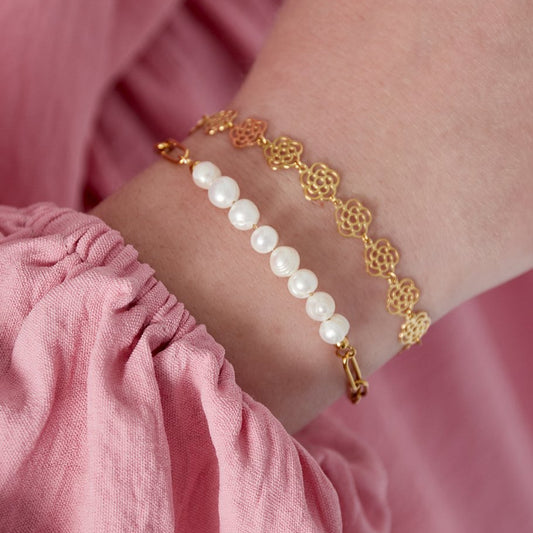 Roestvrij Stalen gele fantasie Armband met parels