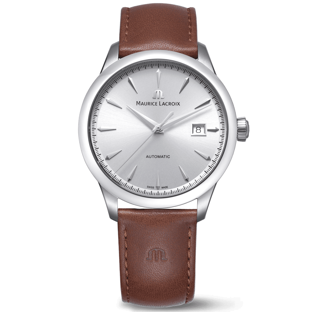 Maurice Lacroix 1975 Automatic Date 40mm 756008-SS001-130-3 bruine leren band zilveren wijzerplaat