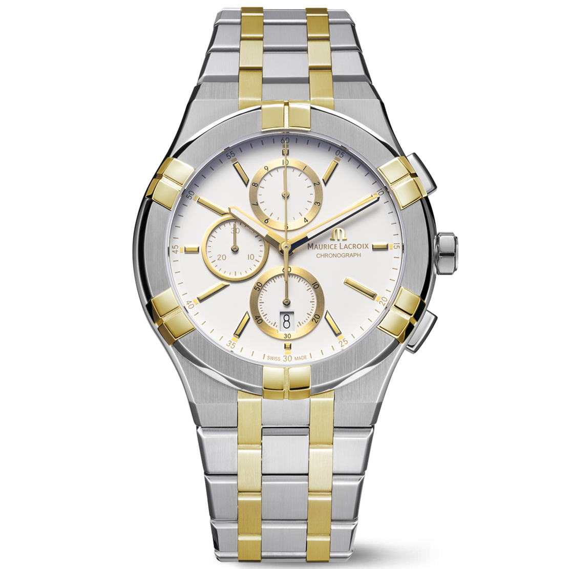 Maurice Lacroix AIKON Quartz Chronograph 42mm AI1118-PVY03-130-1 bicolor stalen band witte wijzerplaat