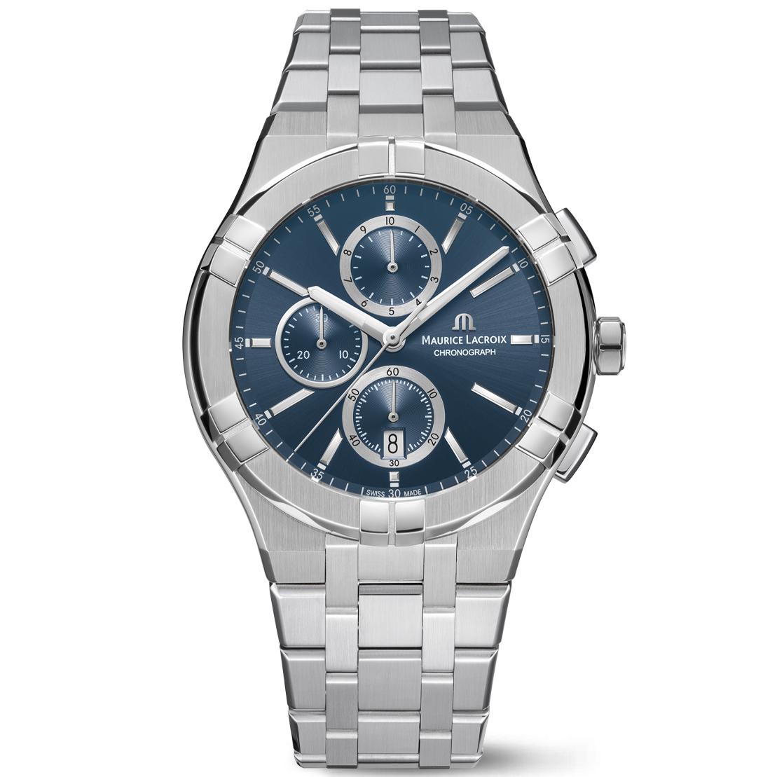 Maurice Lacroix AIKON Quartz chronograph 42mm AI1118-SS002-430-1 stalen band blauwe wijzerplaat