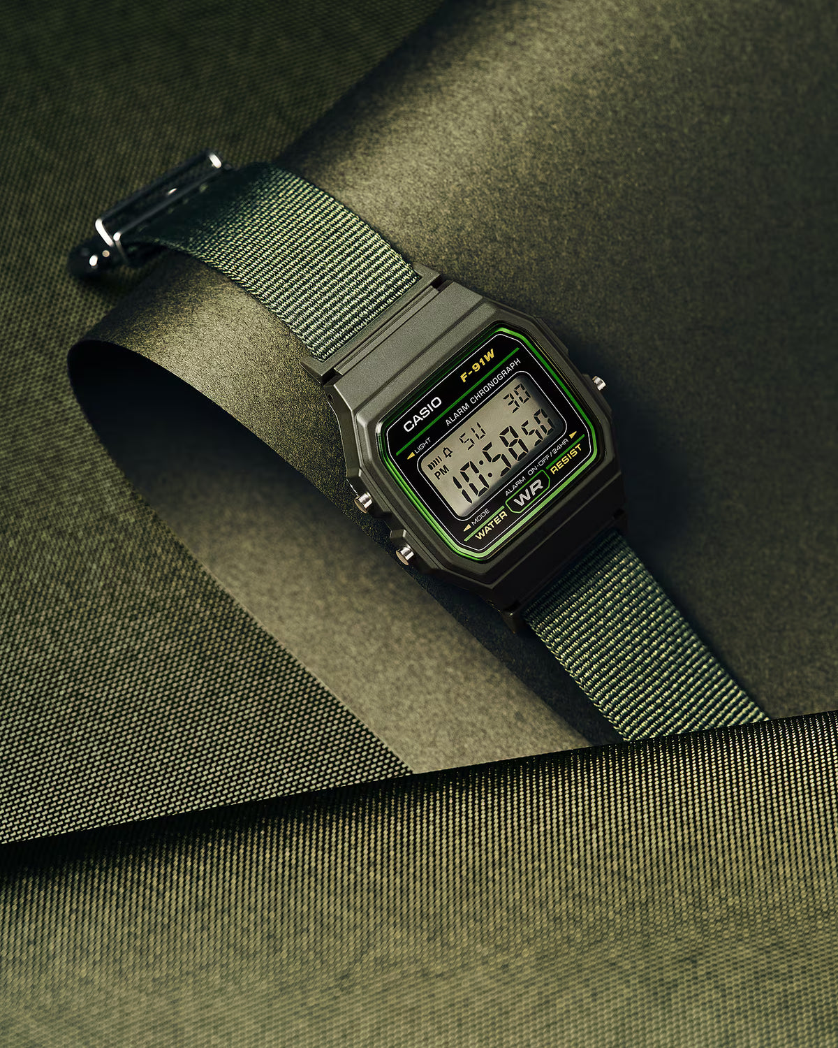 Casio horloge F-91WF-3AEF Nylon kaki green