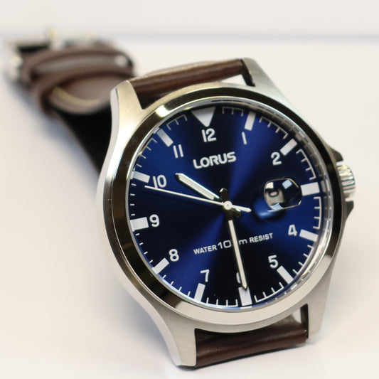 Lorus horloge heren RH963KX8 blauwe wijzerplaat leren band