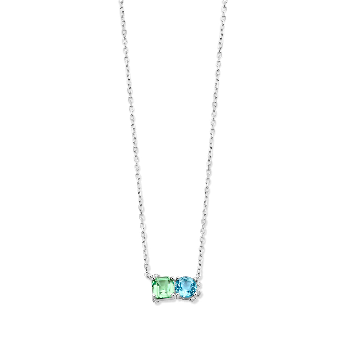 Naiomy zilveren ketting dames blauw/groen steentje N6E58