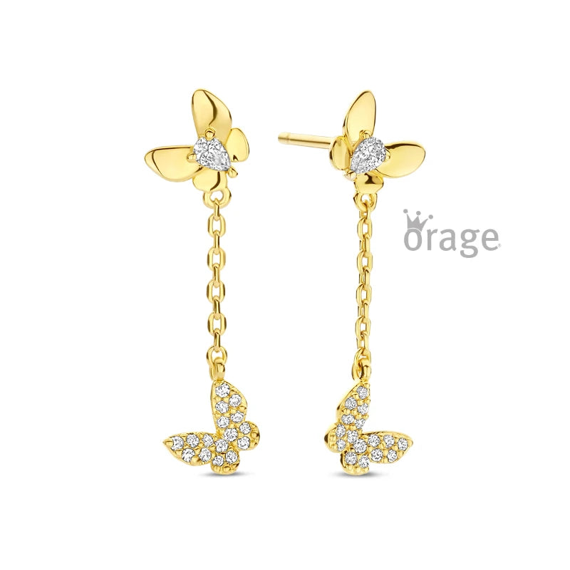 Orage kids oorbellen geelgoud vergulde vlinder oorslingers O/6575
