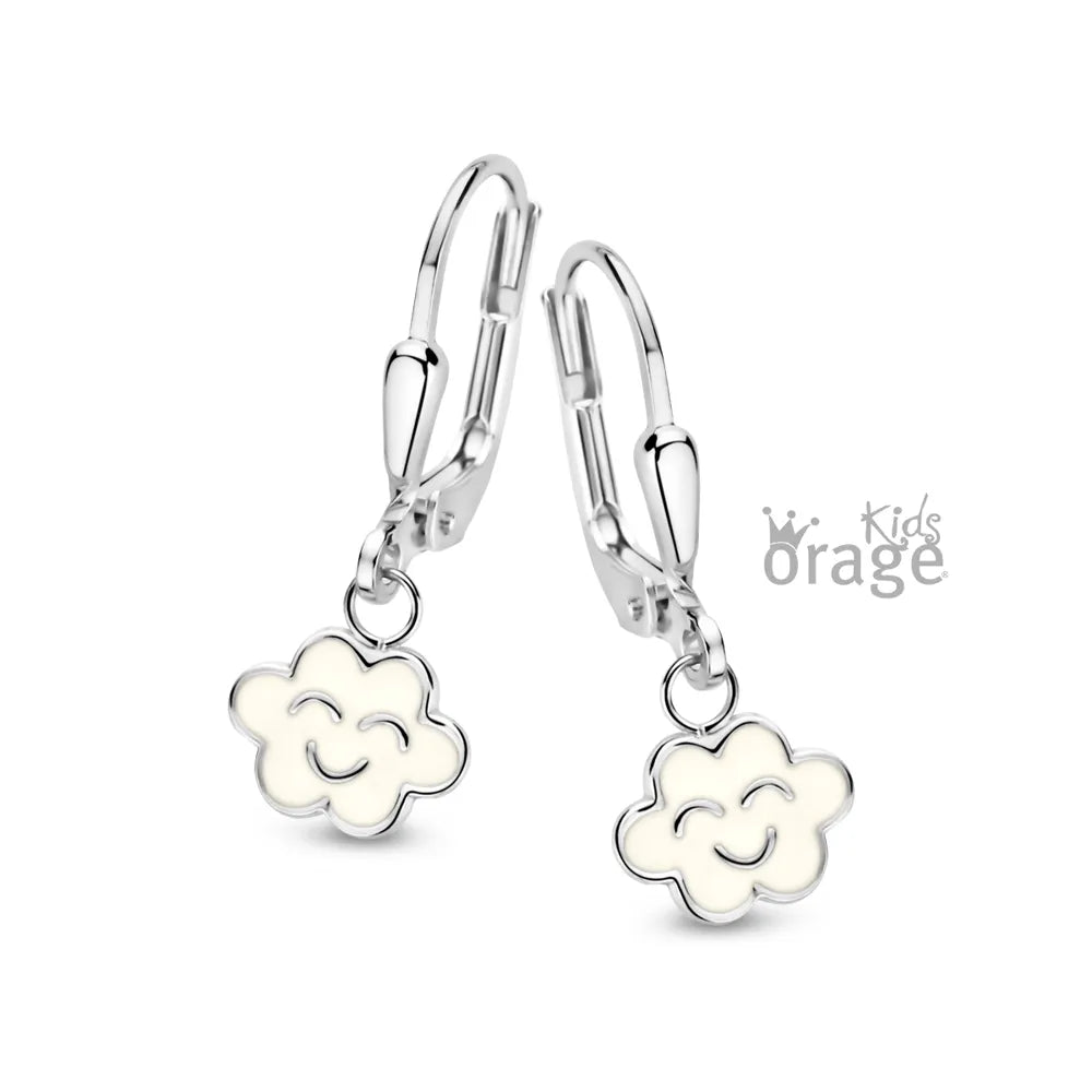 Orage kids oorbellen wolk wit smiley oorslingers O/5826/A