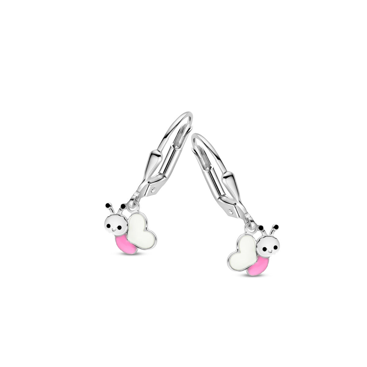 Naiomy Princess zilveren kinderhangoorbellen roze vlinder PD092