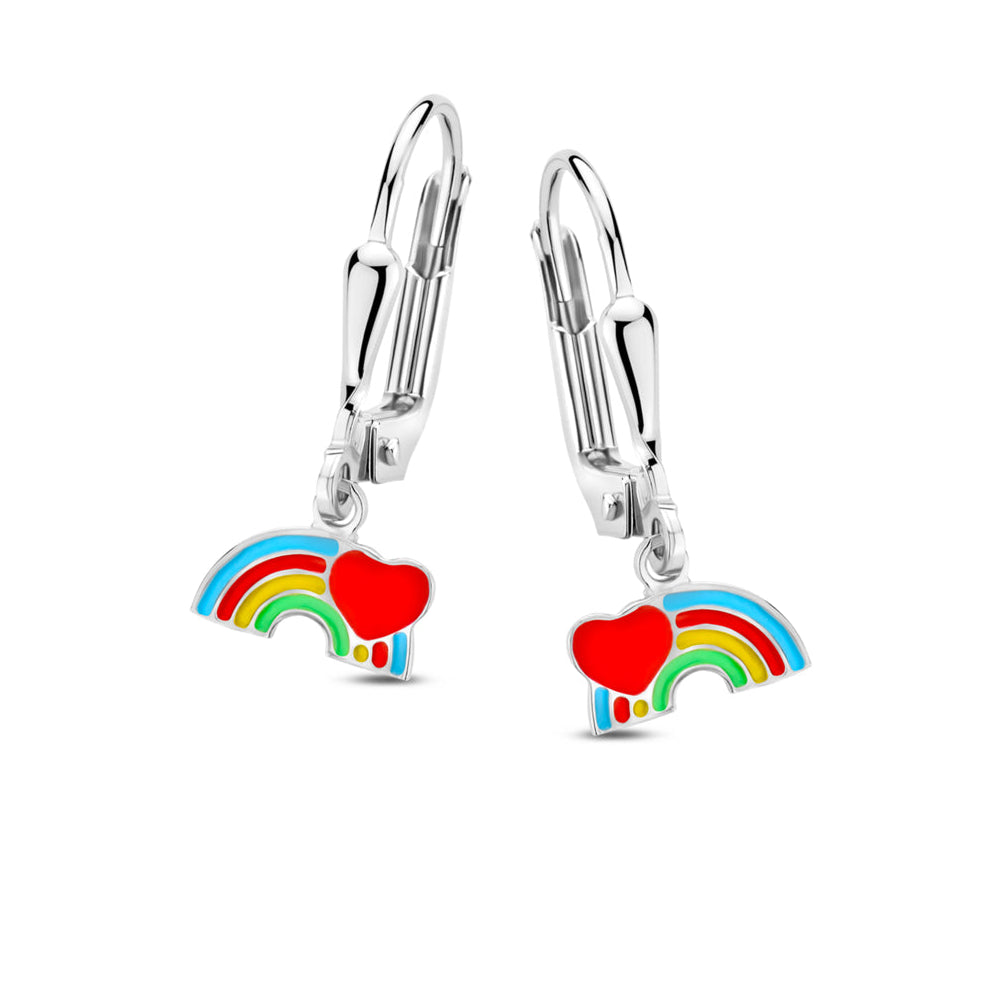 Naiomy Princess zilveren kinderhangoorbellen regenboog hartje PD113