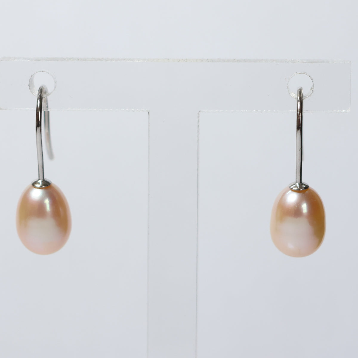 Parel hangoorbellen zilver roze biwa parel 7mm