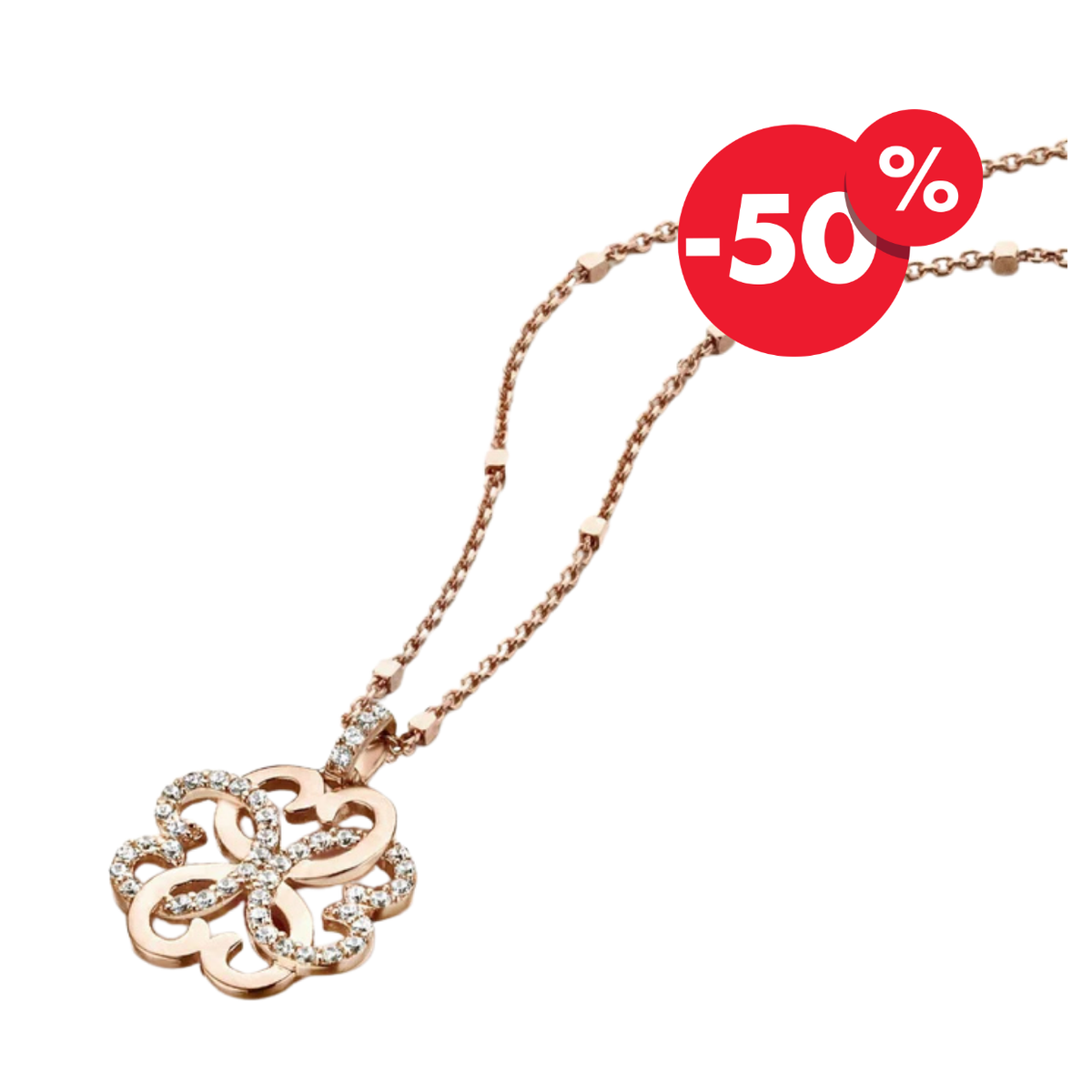 Rosé zilveren ketting dames Bloem hanger B4C06 Naiomy