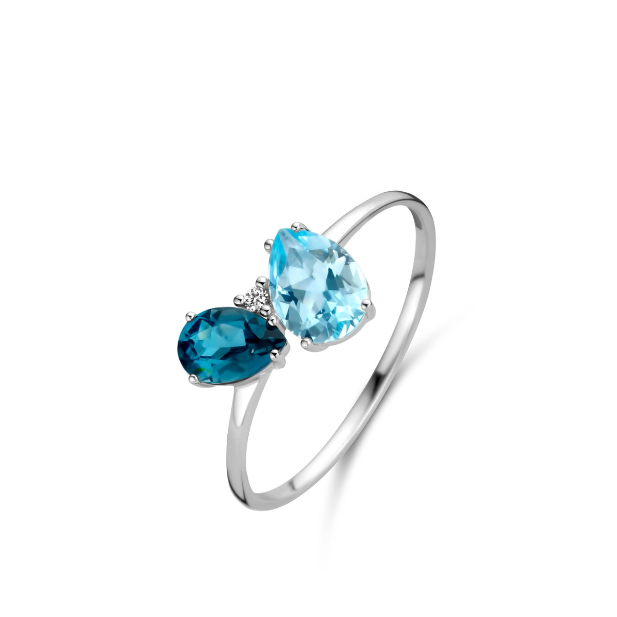 Witgouden ring briljant en topaas trilogie 063013TA